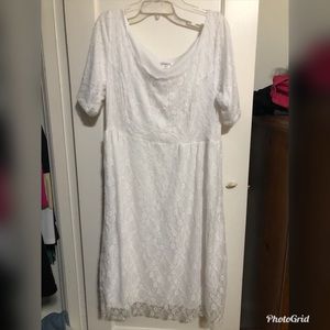 White midi dress with lace overlay